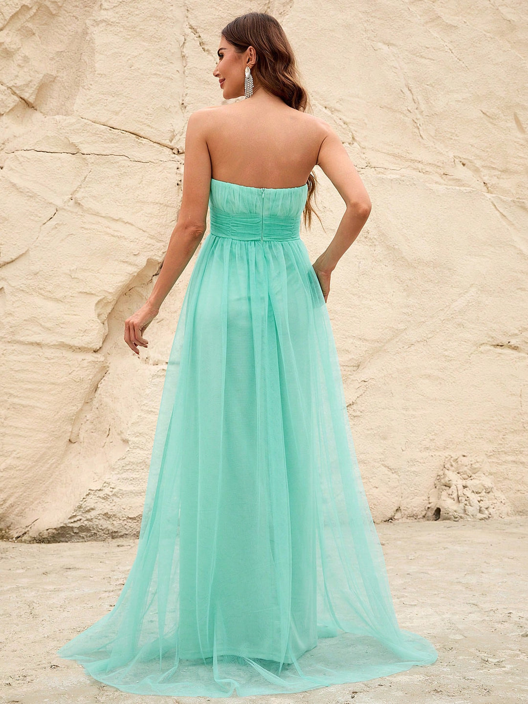 Elegant Tube Sleeveless Pleated Satin A Line Dresses