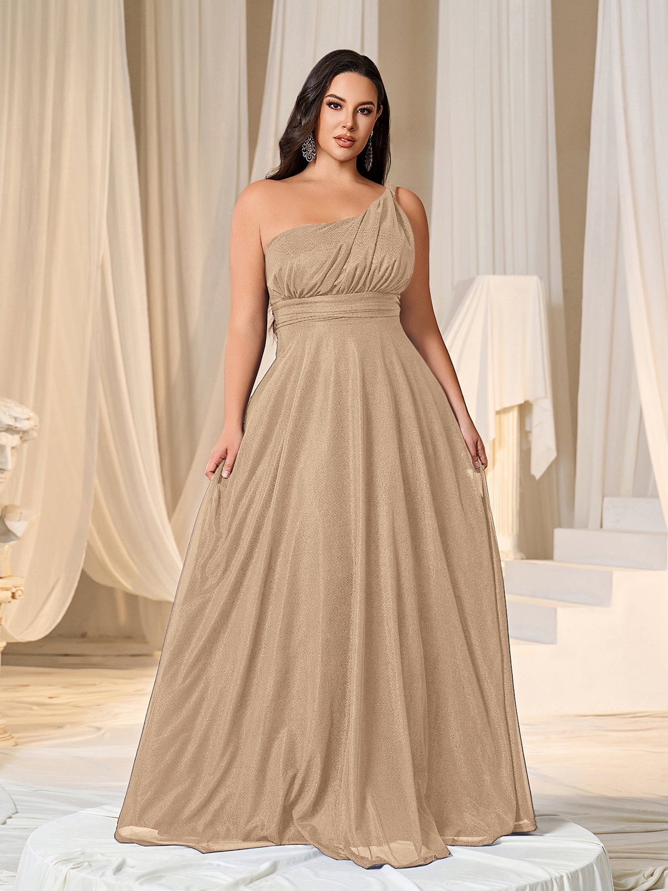 Plus One Shoulder Sleeveless Bridesmaid Dress