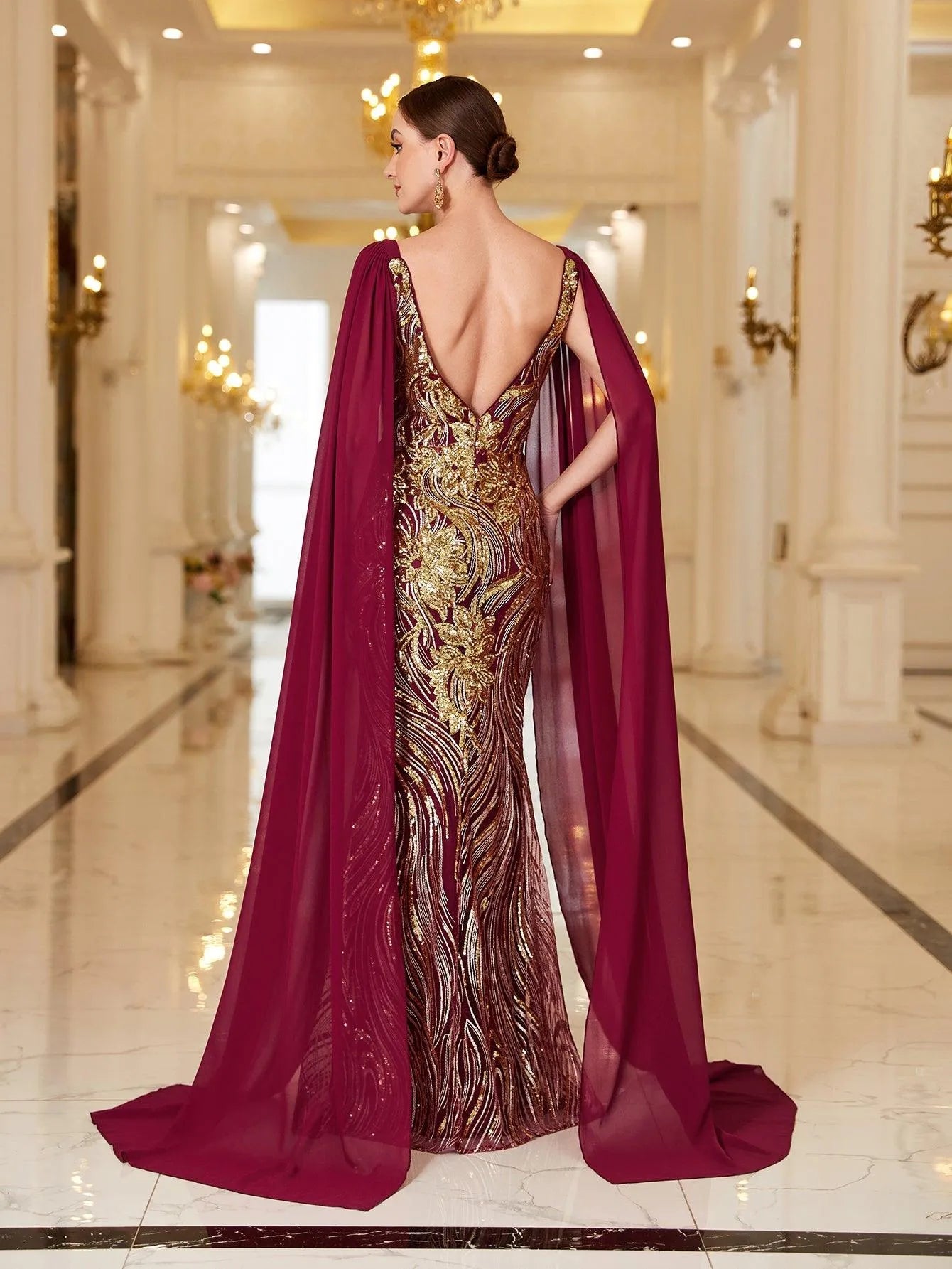 Regal Burgundy Sequin-Embellished Gown