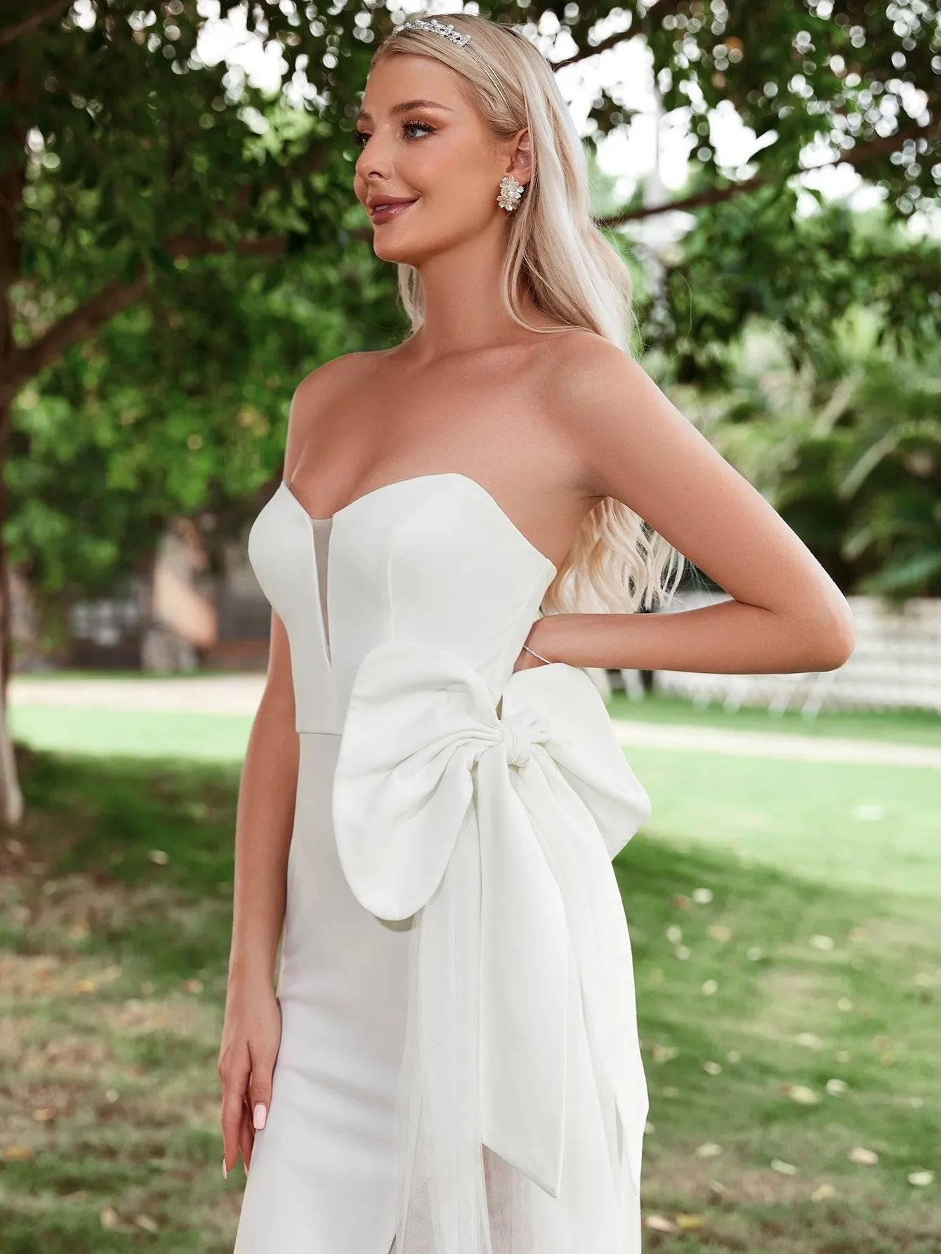 Draped Side Split Thigh Tube Wedding Dress