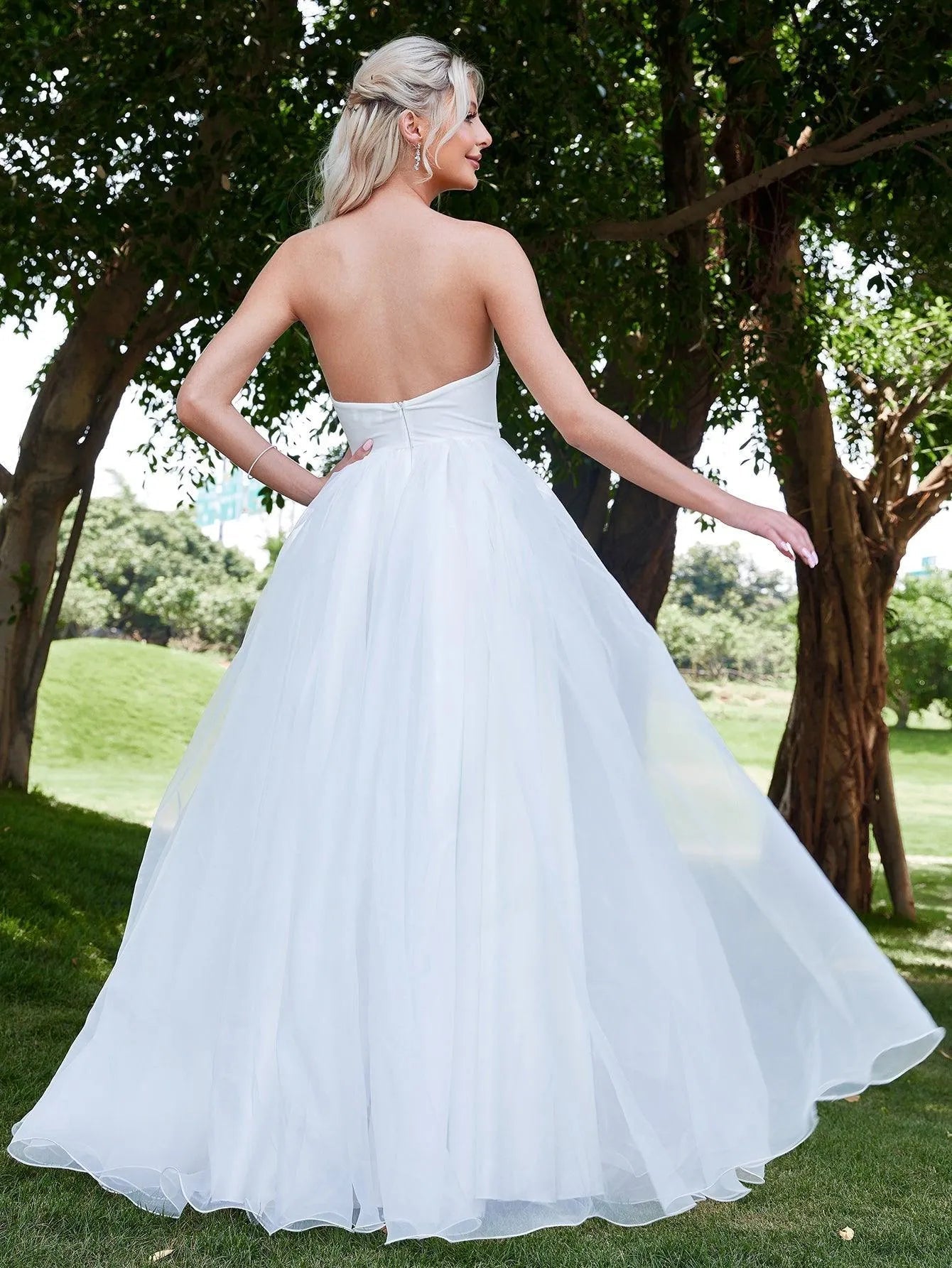 Velvet Bodice Contrast Organza Hem Wedding Dress