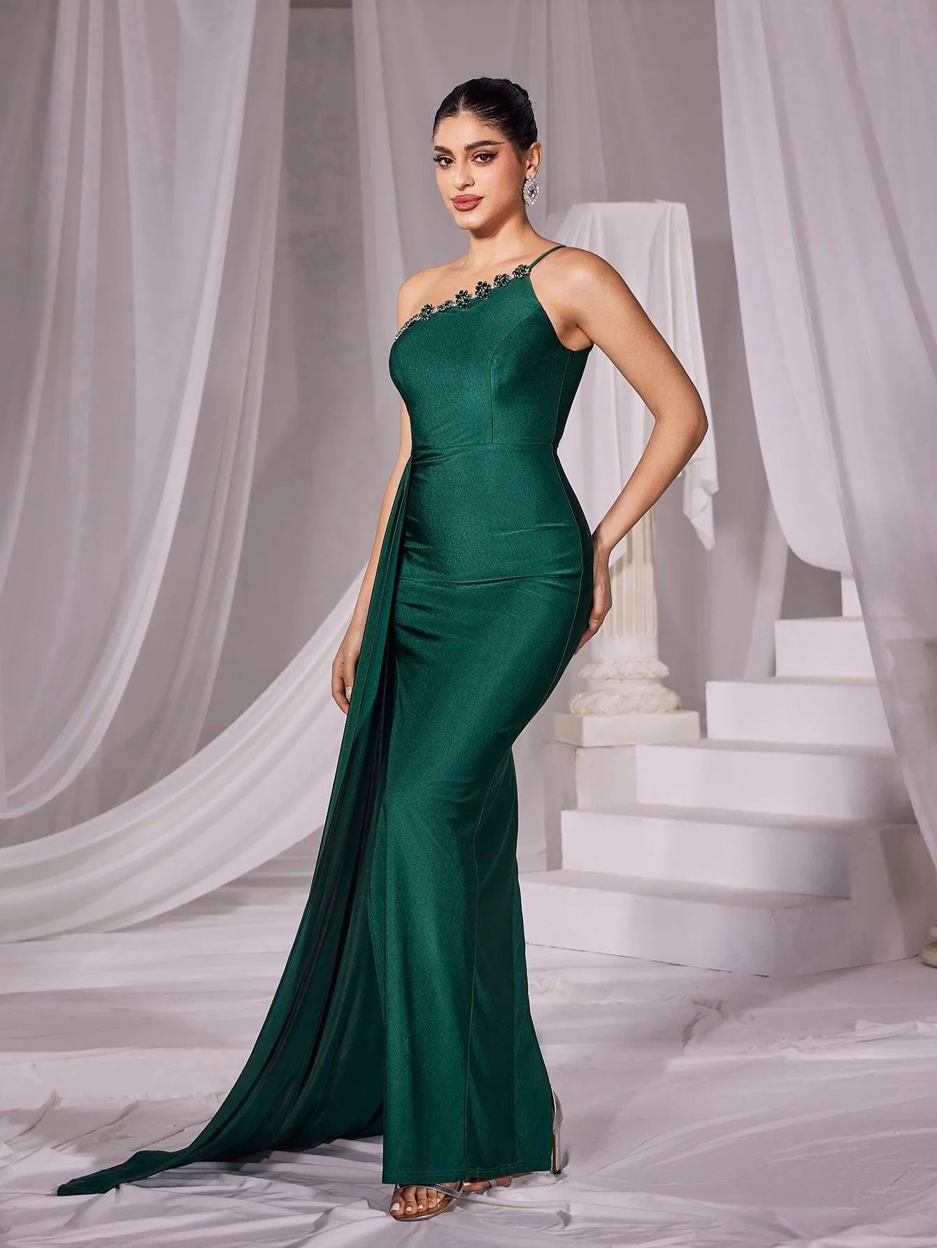 One Shoulder Split Thigh Satin Mermaid Dress