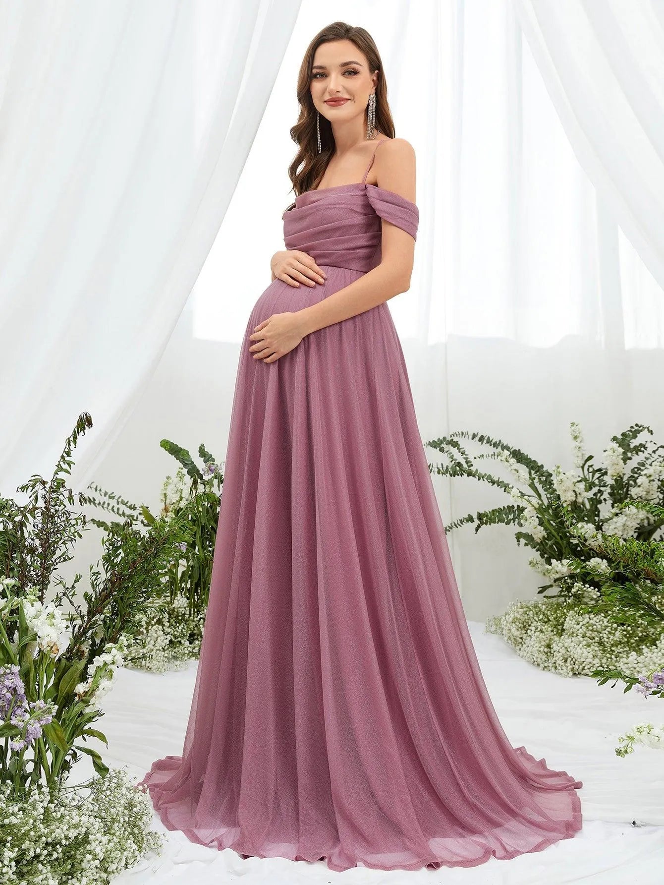 Maternity Draped Collar Backless Cami Dress