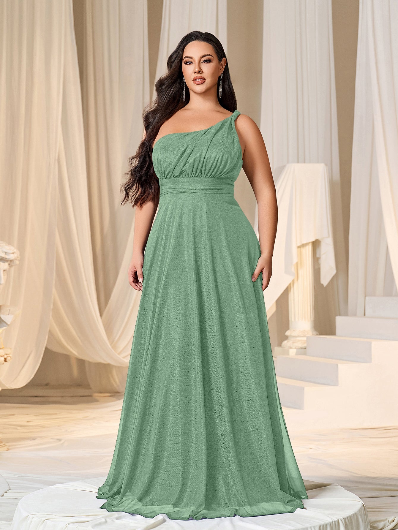 Plus One Shoulder Sleeveless Bridesmaid Dress