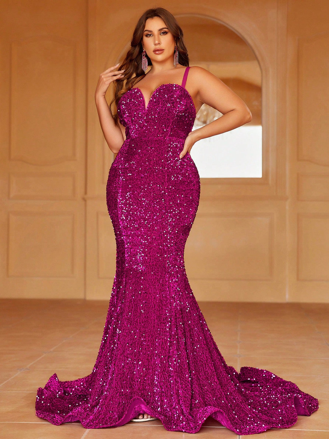 Plus Size Spaghetti Strap Sequin Trumpet Mermaid Dresses