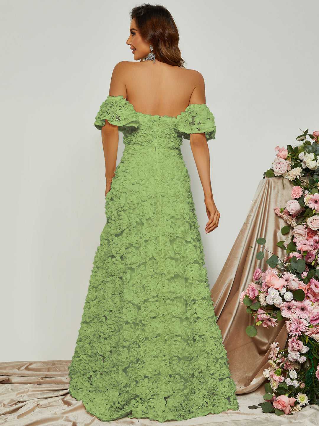 Off Shoulder 3D Flower A-Line Dresses