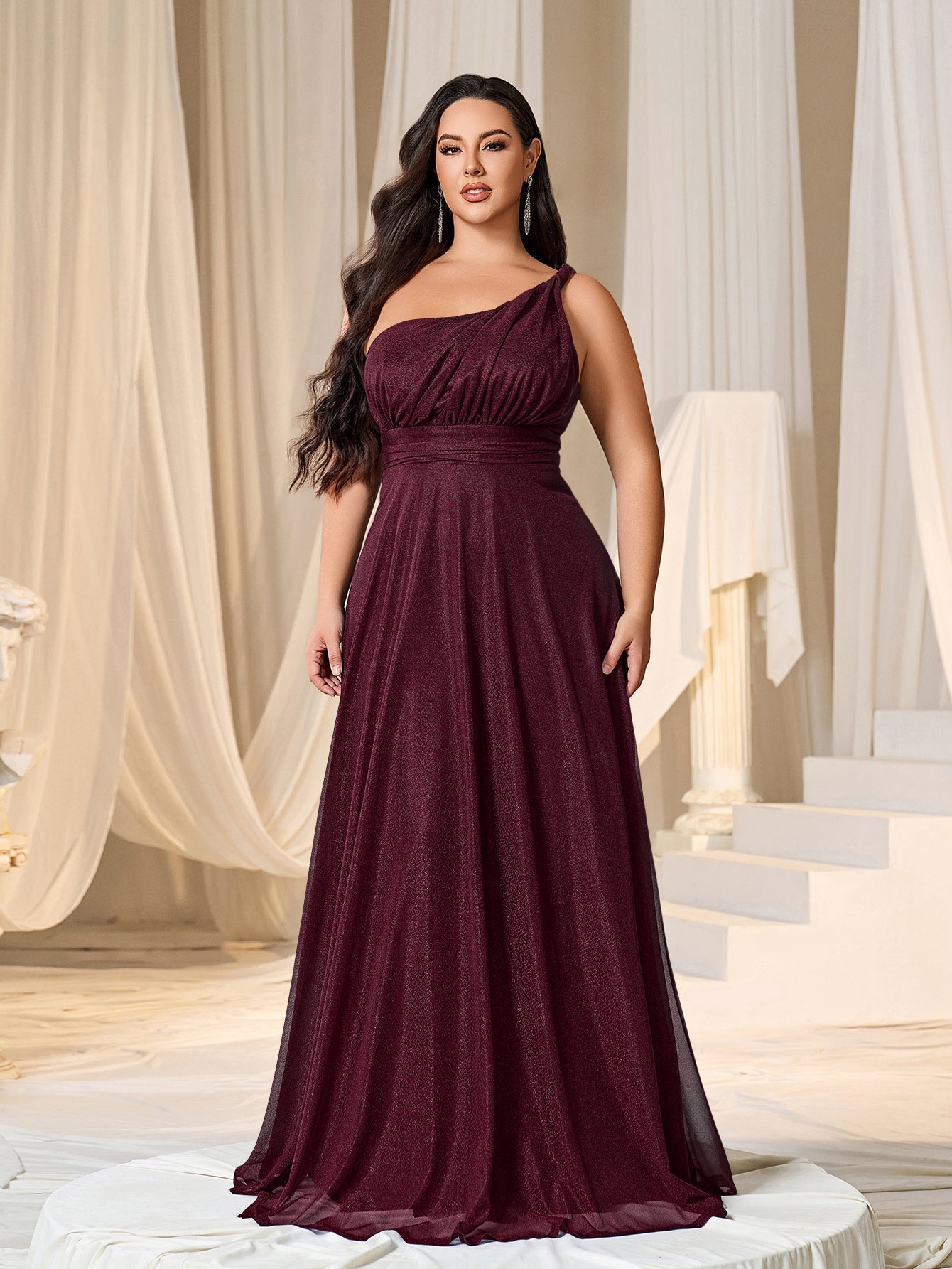 Plus One Shoulder Sleeveless Bridesmaid Dress