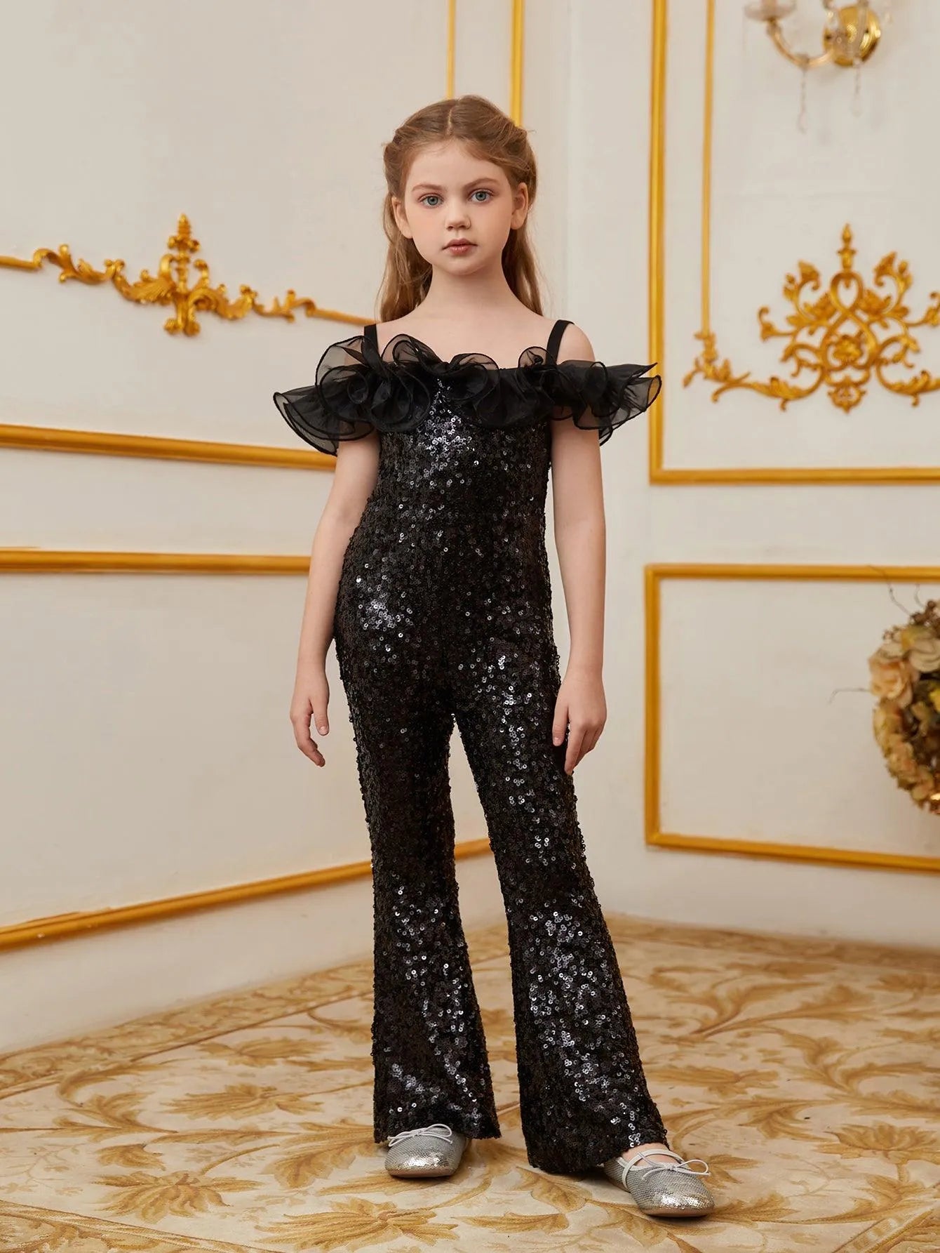 Tween Girls' Off Shoulder Sequin Party Jumpsuit