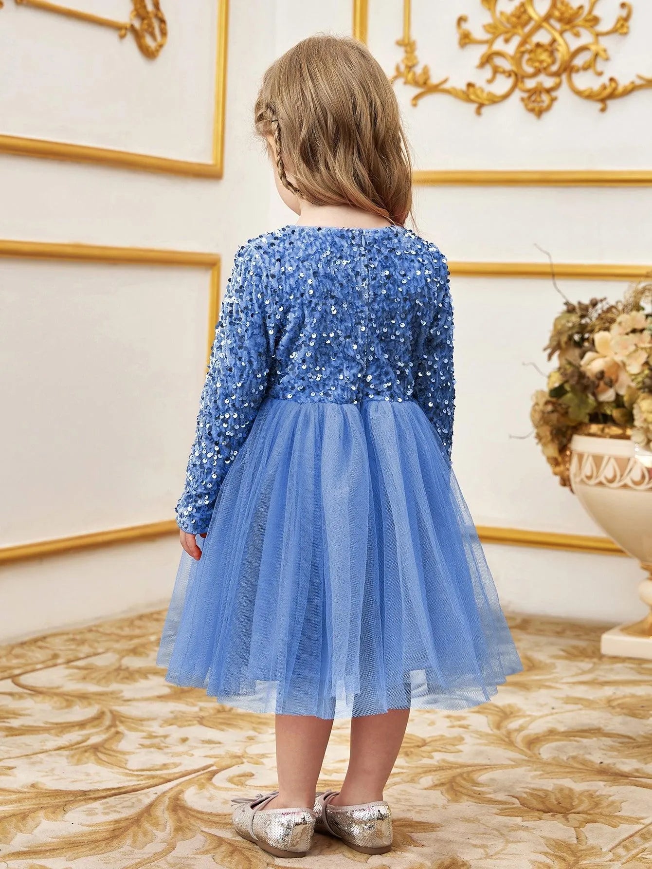 Young Girls' Cute Bow Front Long Sleeve Party Dress