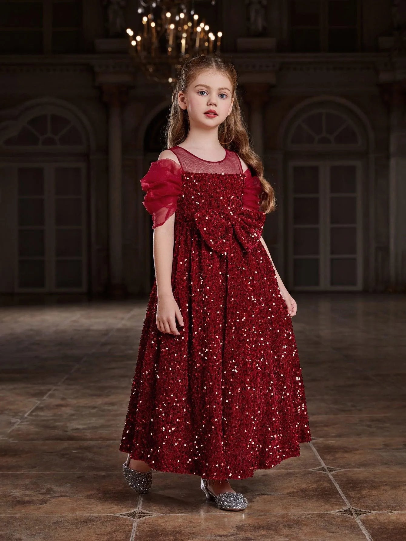 Tween Girls' Bow Front Sequin A Line Party Dress