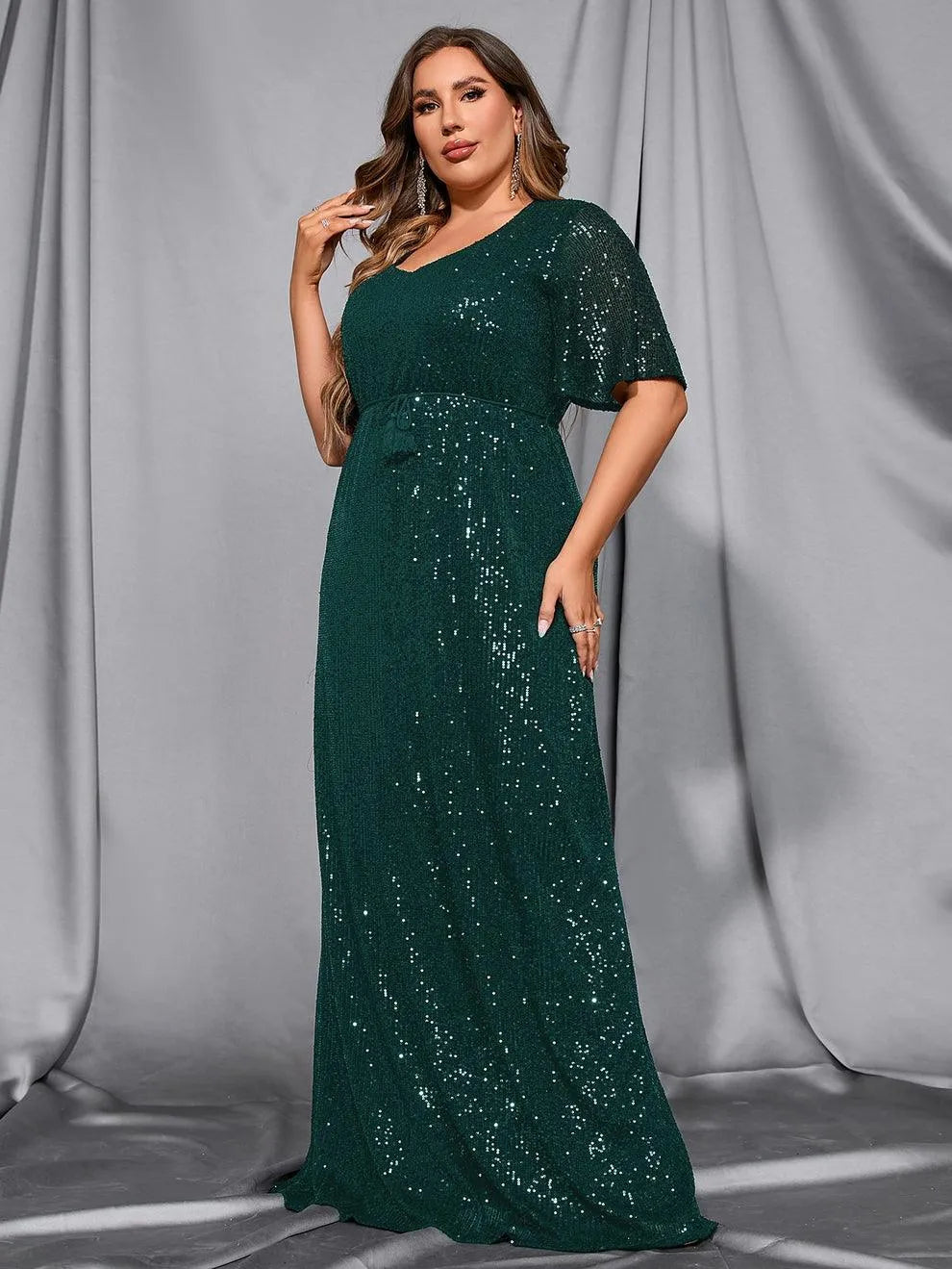 Plus Butterfly Sleeve Sequin Prom Dress