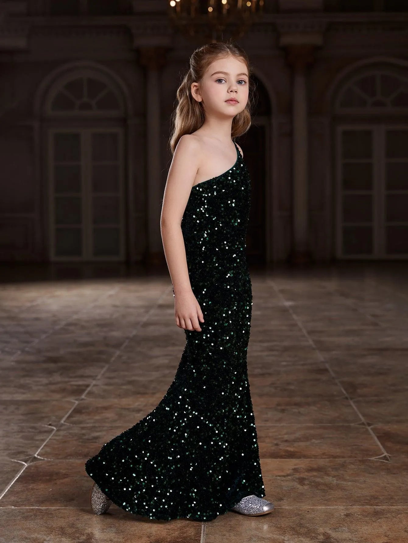 Tween Girls' One Shoulder Sleeveless Sequin Party Dress