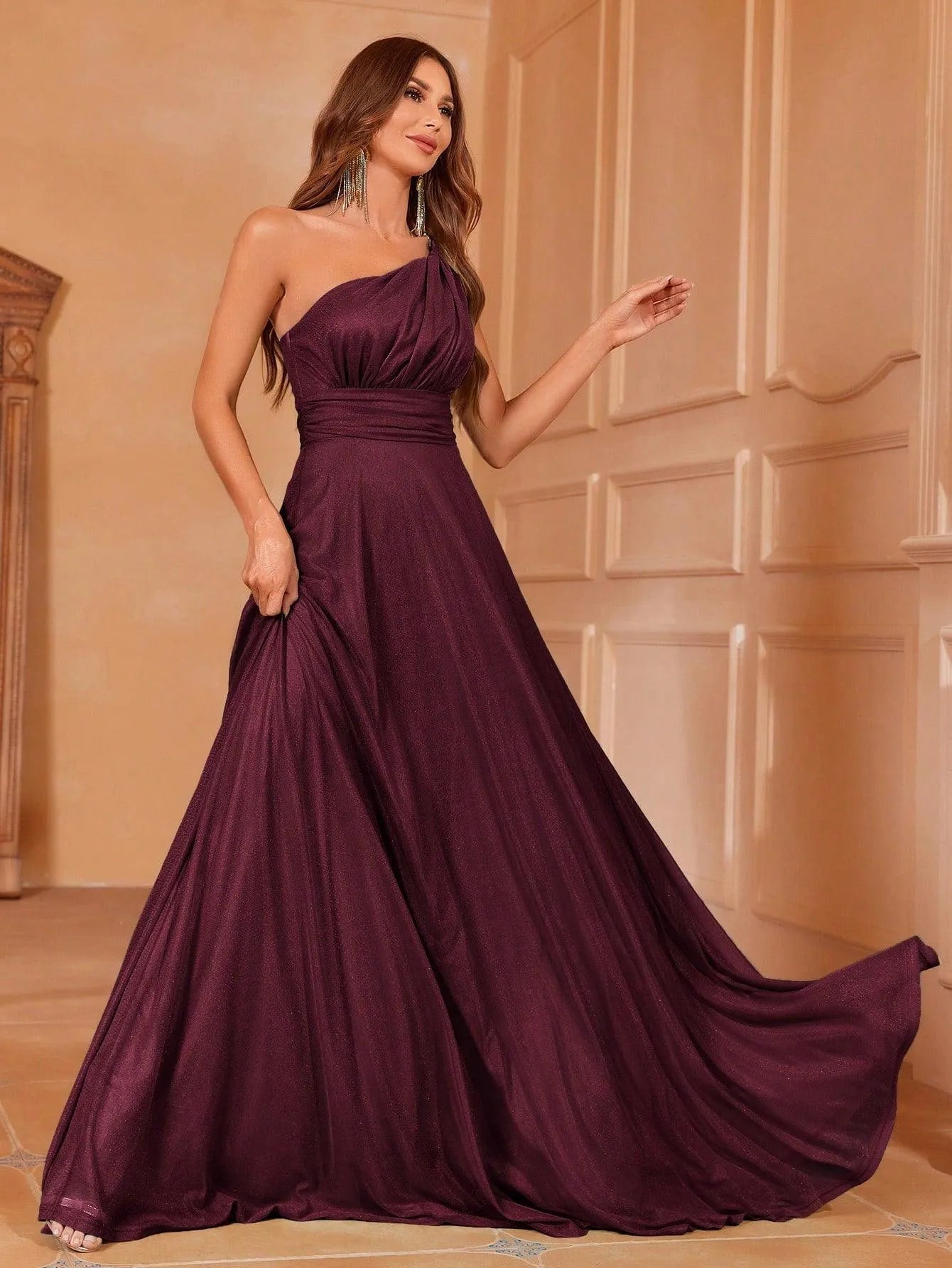 Solid One Shoulder Sleeveless Bridesmaid Dress