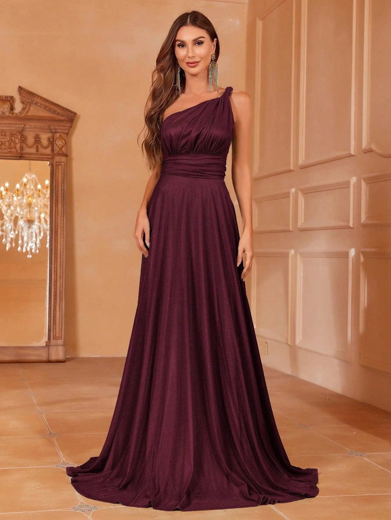 Solid One Shoulder Sleeveless Bridesmaid Dress