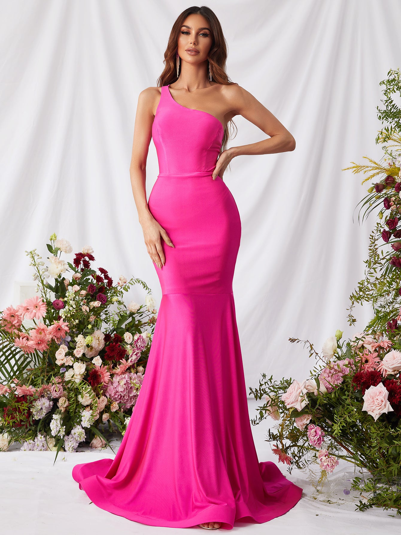 Elegant One Shoulder Sleeveless Satin Mermaid Dresses