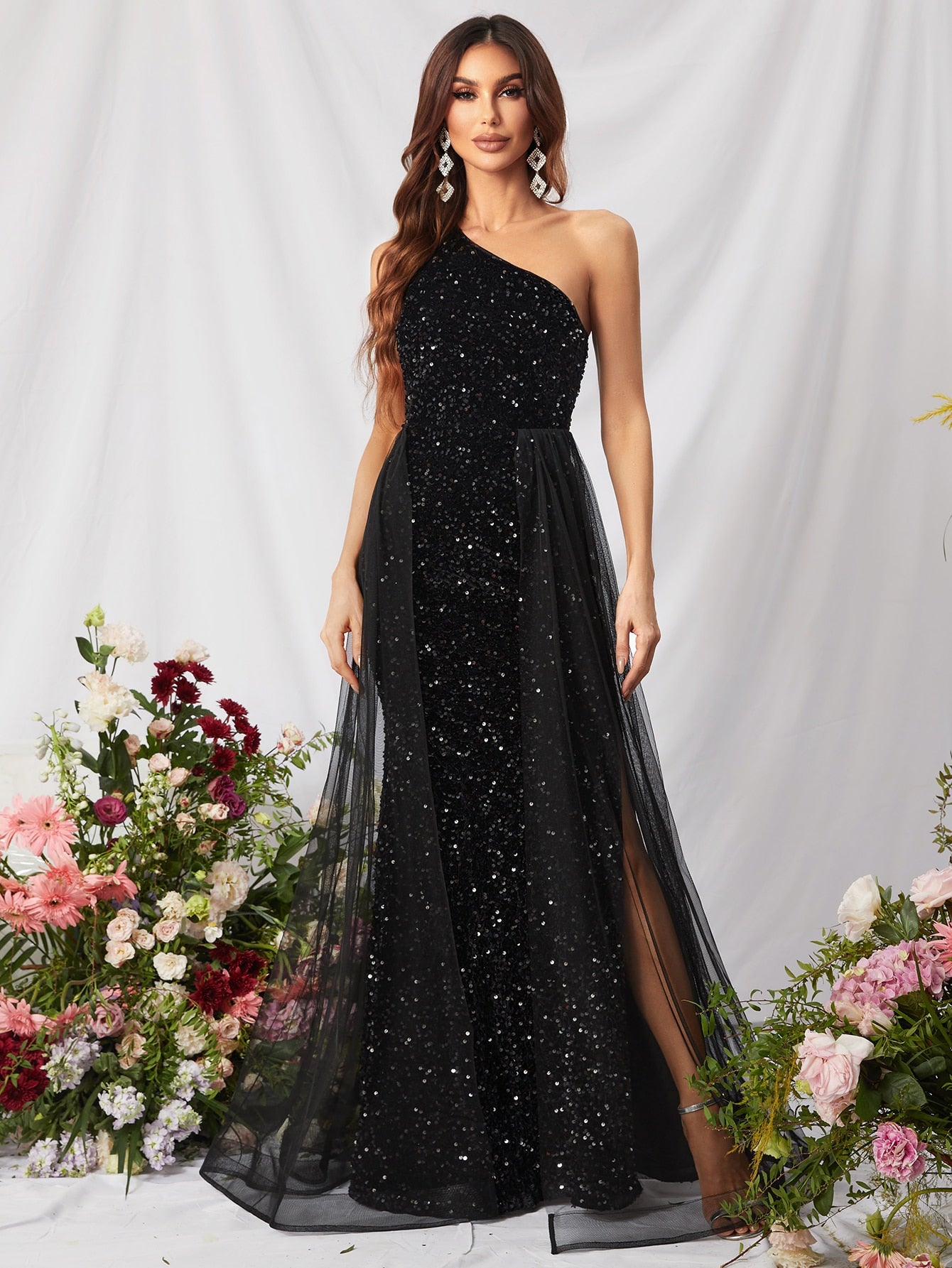 Elegant One Shoulder Sequin Mermaid Dresses