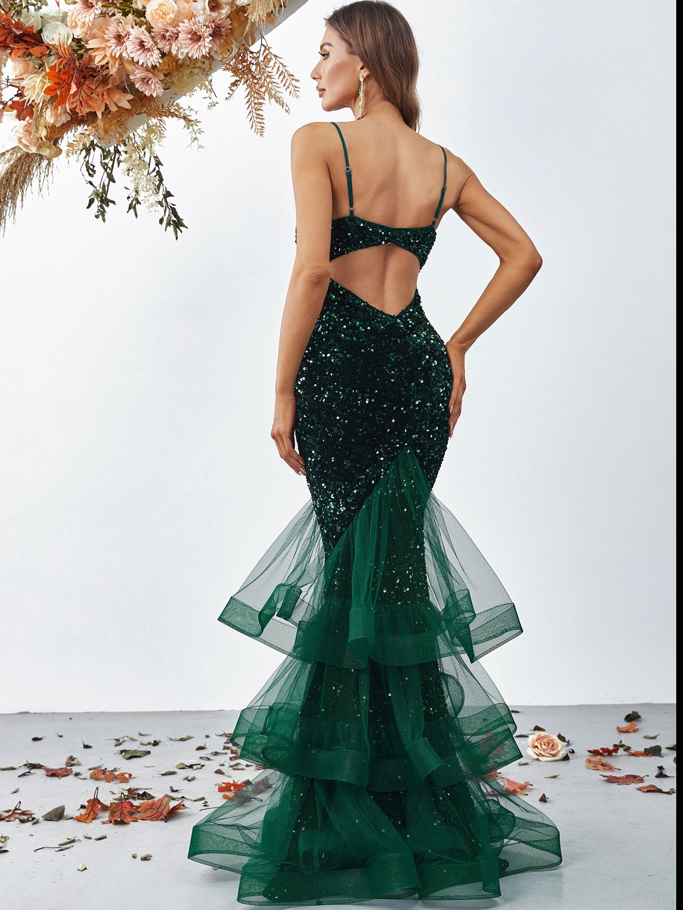 Back Cut Out Sleeveless Sequin Layered Mermaid Dress