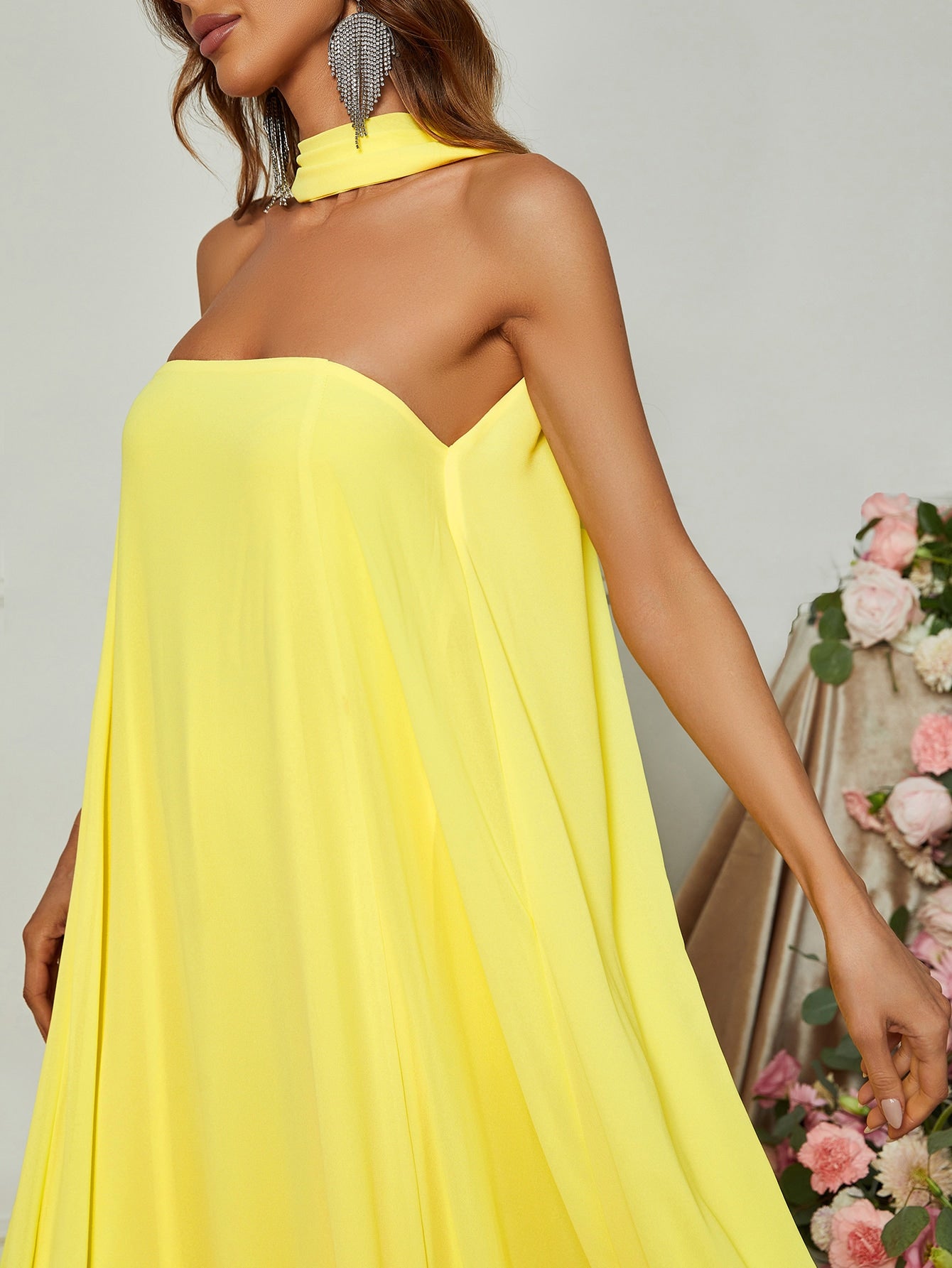 Choker Neck A Line Chiffon Dress