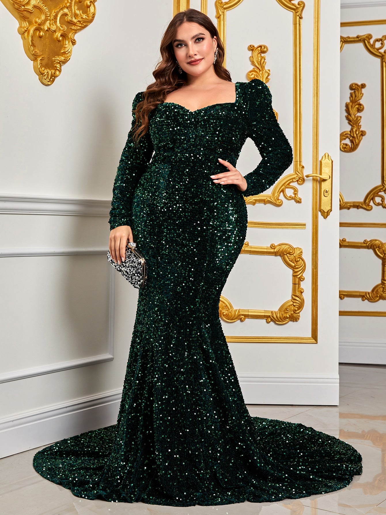 Plus Size Elegant Sweetheart Long Sleeve Sequin Mermaid Dresses