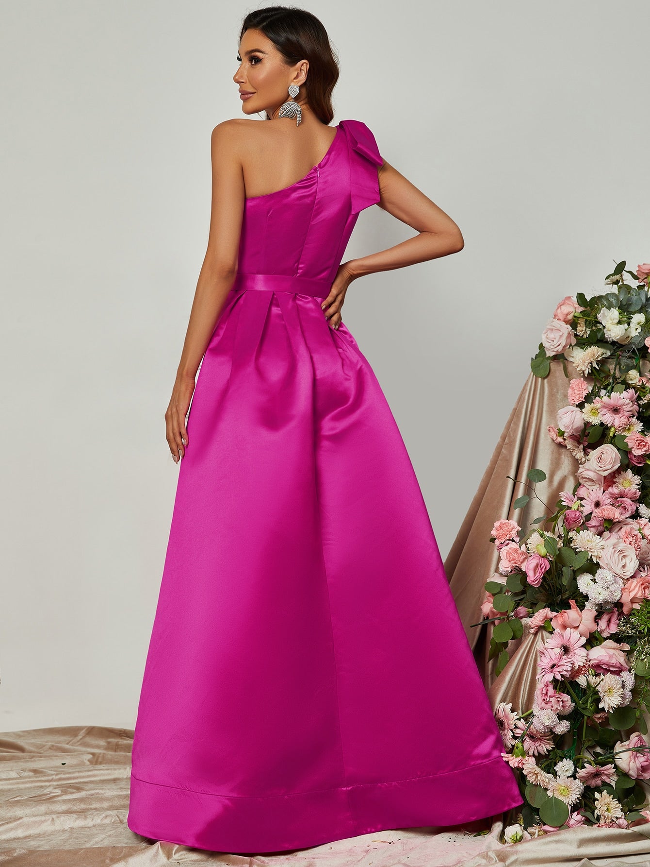 Elegant One Shoulder Sleeveless Satin A line Dresses