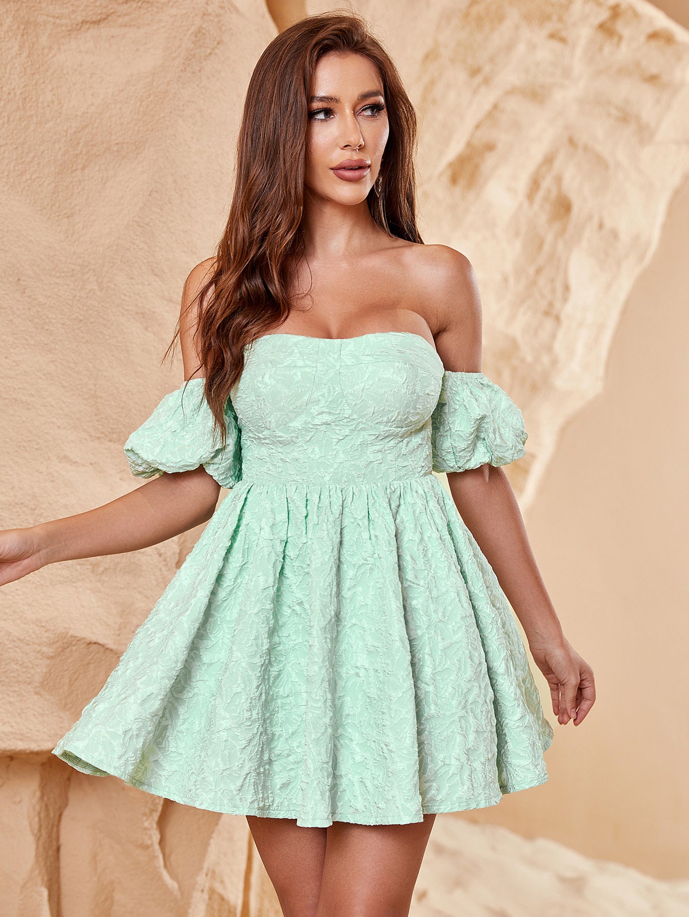 Off Shoulder Puff Sleeves Mini Graduation Dress