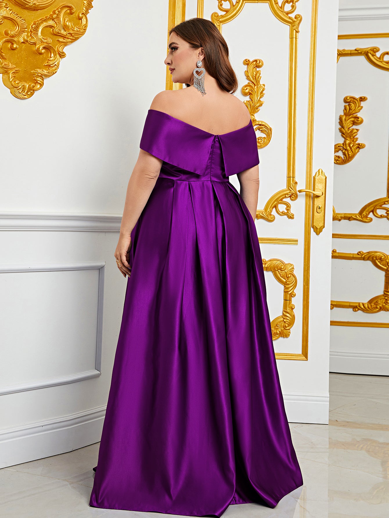 Plus Elegant Off Shoulder Satin A Line Gown