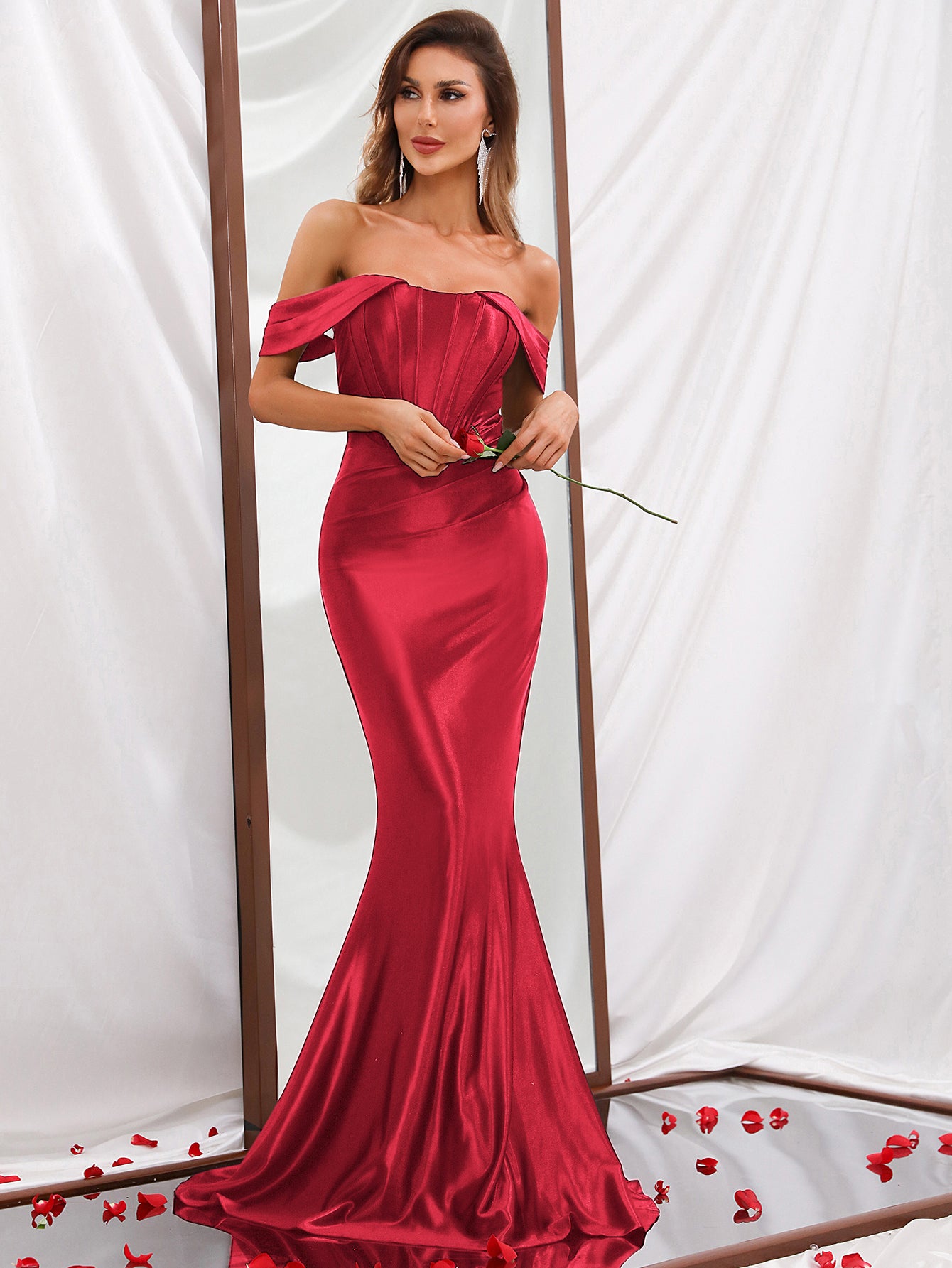 Pleated  Off Shoulder Satin Mermaid Dresses