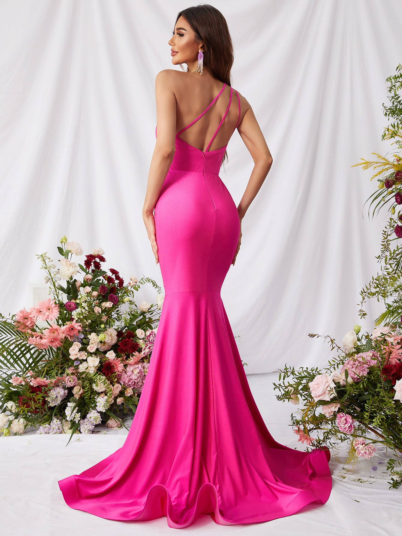 Elegant One Shoulder Sleeveless Satin Mermaid Dresses