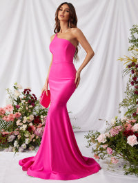 Elegant One Shoulder Sleeveless Satin Mermaid Dresses