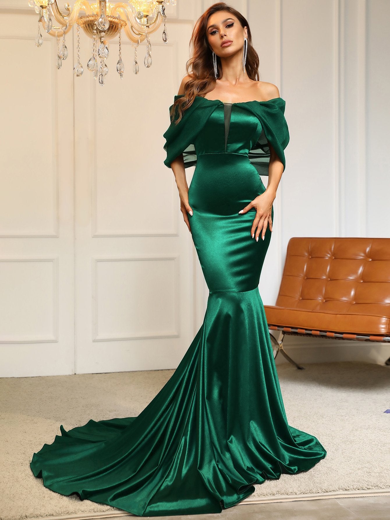 Elegant Off Shoulder Green Xmas Party Dress