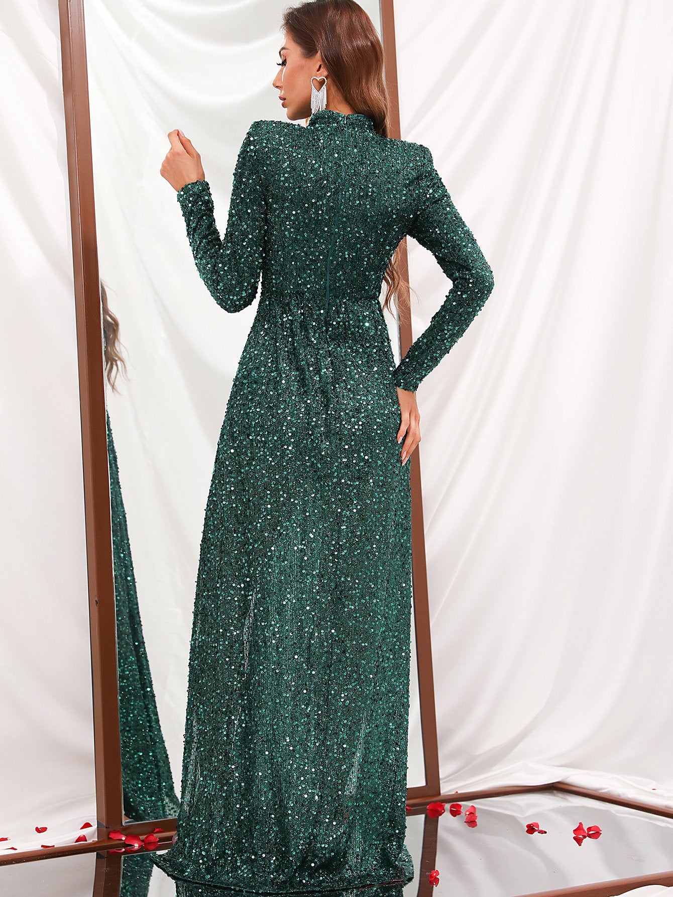 Elegant Stand Neck Long Sleeve Sequins Prom Rompers